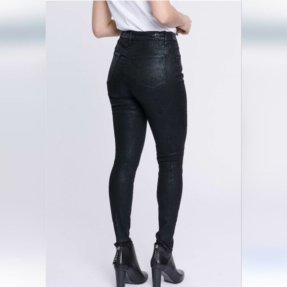 NWT Seven 7 Brand Ultra High Rise Viper Skinny Black Coated Jeans Size 12 - Picture 2 of 4